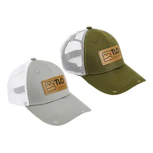 TLO Outdoors Distressed Style Trucker Cap with Leather Patch