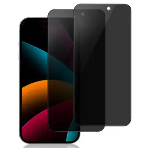 OuYteu [2 Pack Privacy Screen Protector for iPhone 15 / iphone 15 Pro [6.1 Inch], Anti-Spy Tempered Glass Film, 9H Hardness, Scratch Resistant, Full Coverage, Easy Install, Case Friendly Accessories Protection Security Protective