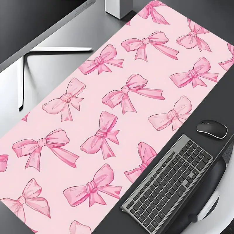 Cute Bow Pattern Mouse Pad, Rectangle Gaming Mouse Pad, Non-slip Rubber Pad, Aesthetic Desktop Decoration Protective Pad for Laptop, Desktop Computer Games, Desktop Accessory, Desk Accessories