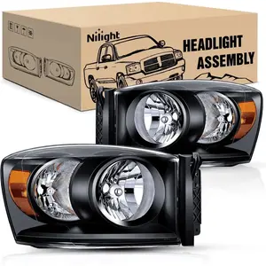 Nilight Headlight Assembly - IP65 Rated, OE Standard, Plug-N-Play, UV Resistant, Black Case, Amber Reflector for 2007-2008 Dodge Ram 1500 & 2007-2009 Ram 2500/3500