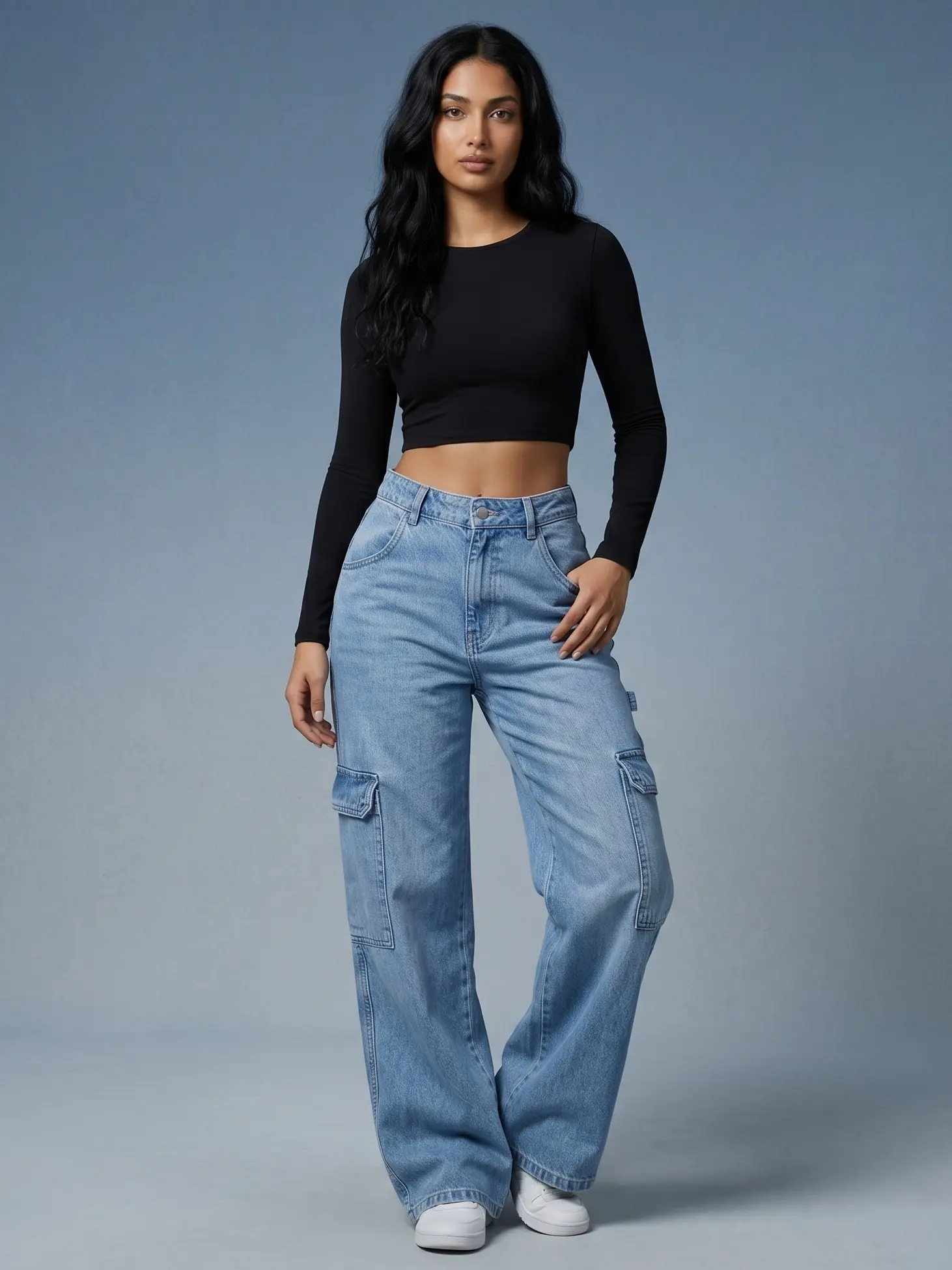 GILIPUR Women's Baggy Cargo Jeans Y2K Streetwear Wide Leg Denim Pants Slouchy Relaxed Fit High Waist Straight Leg Trousers with Multi-Pockets for Casual Daily Wear