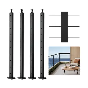 【Summervibes】VEVOR 4-Pack Cable Railing Post, 36x2x2 In Horizontal-Hole Deck Railing Post with Pre-Drilled Holes, Stainless Steel Cable Rail Post with Horizontal and Curved Bracket, Black, 4JZLGZXHS914MY65M001V0