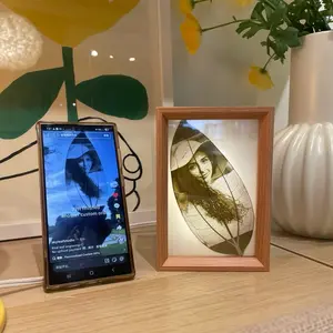 Custom Photo Real Leaf Engraving + 3-Color LED Frame + Personalized Video Keepsake Anniversary