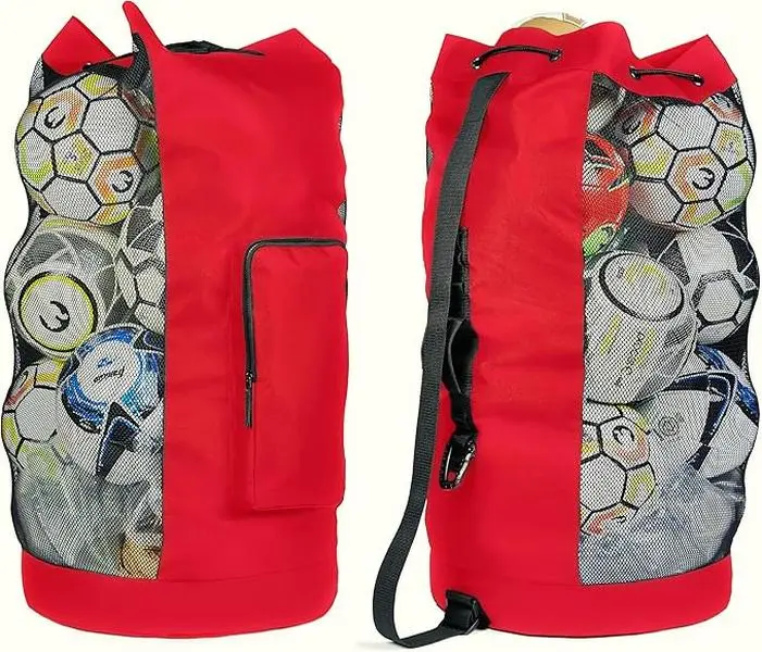 Heavy Duty XL Soccer Mesh Equipment Ball Bag w/Adjustable Shoulder Strap Design for Coach. with an Over-Sized Front Pocket for Sporting Accessories. Best for All Outdoor & Water Gears