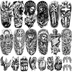 77 Sheets Christian Temporary Tattoo Adult Men Women Kids Religious Jesus Cross God Christ Catholic Realistic Half Sleeve Body Fake Tattoos Stickers