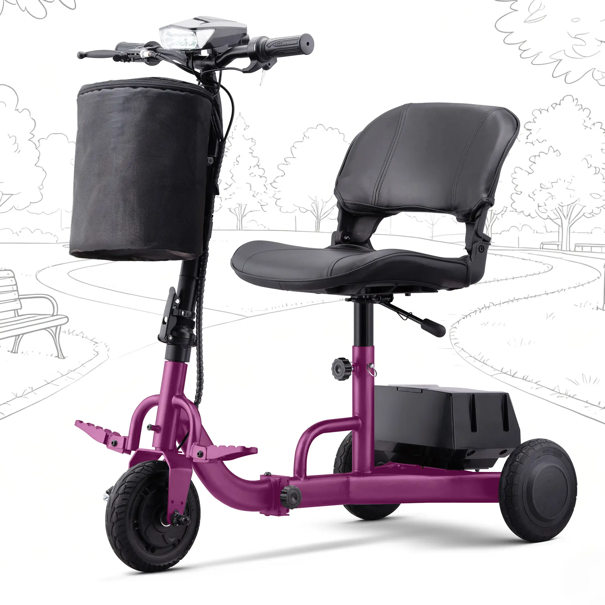 Lightweight Foldable Mobility Scooter for Seniors & Adults, 50 lbs Portable Electric Scooter with Removable Battery, Airline Approved, Compact 4-Wheel Handicap Scooter Supports 300 lbs, Silver/Purple