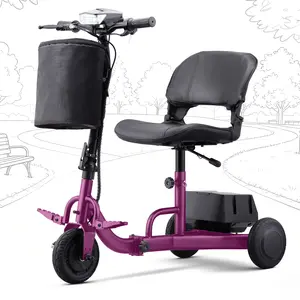 Lightweight Foldable Mobility Scooter for Seniors & Adults, 50 lbs Portable Electric Scooter with Removable Battery, Airline Approved, Compact 4-Wheel Handicap Scooter Supports 300 lbs, Silver/Purple