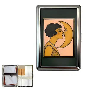 Moon Girl Vintage-Style Versatile Card & Cash Case Blocking Metal Ultra SlimID Wallet Easy Snap Closure Art Deco Design