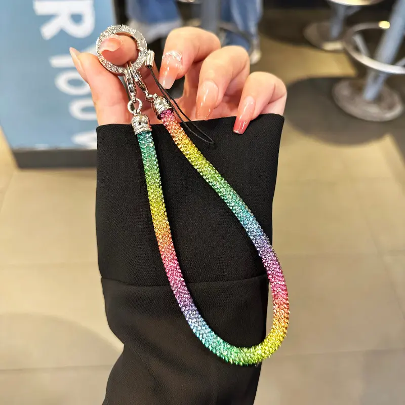 Women's Glamorous Sparkly Rainbow Rhinestone Smartphone Wristlet - Bling Crystal Cellphone Lanyard, Anti-Lost Protection Strap, Luxury Accessory, Universal for iPhone & Android, Phone Decoration (Glamorous Phone Straps & Charms), Handheld