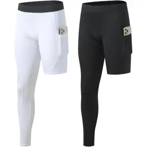 2 Pack Men's Compression Pants Single Leg Tight Sports Long Pants with Pockets for Basketball Base Layer Leggings