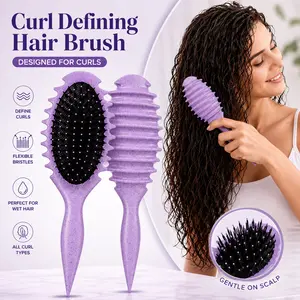 1PC Curl Defining Hair Brush for Curly, Wavy & Coily Hair, Detangling Styling Comb with Flexible Anti-Static Teeth for Wet Hair Separation, Volume & Defined Curl Clumps, Professional Daily Hair Styling Tool for Women