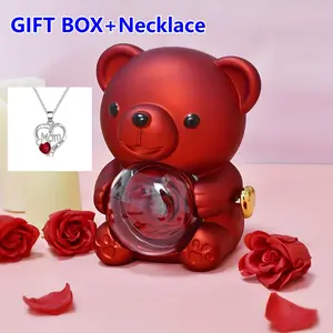 2pcs set,Cute  Teddy Rose Box + Mom Heart Pendant Necklace | Ideal Mother’s Day Gift，Perfect Mother’s Day Surprise，All-Occasion Gift Set,Decorations Perfect Mother's Day Gift，Birthday Party Gift，Easter