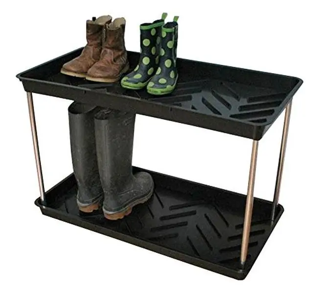 TDI Brands GP105B Tierra Garden Black Plastic 2-Tier Boot Tray with Aluminum Posts - Outdoor Furniture Organizer, Shoe Storage Solution