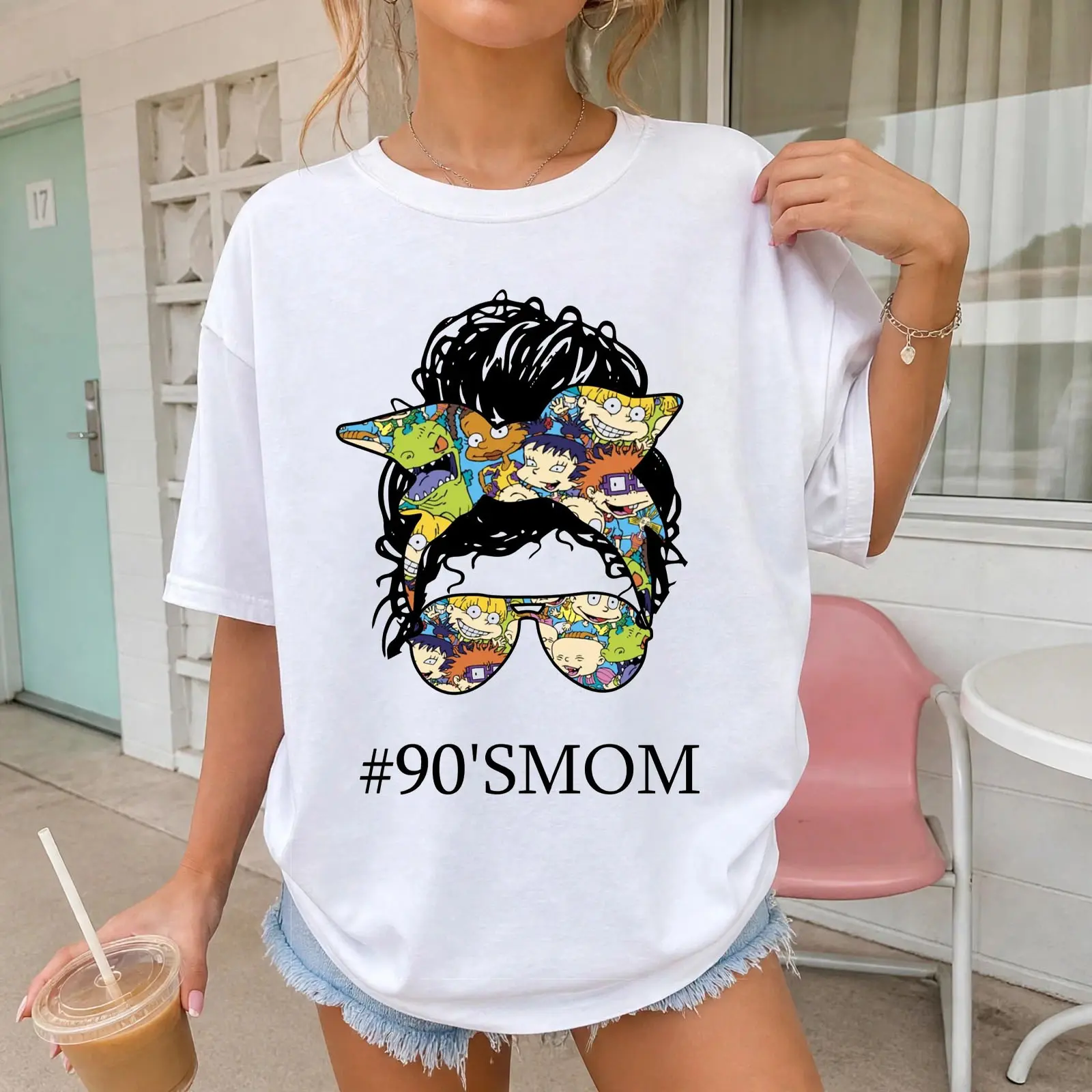90's Mom Shirt Rugrats Messy Bun | Rugrats Mama Messy Bun Sunglasses Tee | 90s Vintage Cartoon Oversized Shirt Women