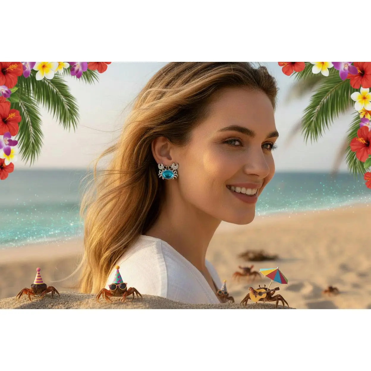 Alloy Gem Crystal Crab Stud Earrings.