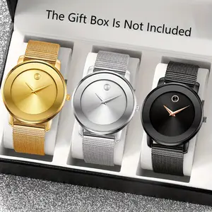3-Pack Men's Luxury Quartz Watches Set - Simple Style, Analog Display, Alloy Case, Round Dial, Perfect for Gifting (Non-Waterproof)