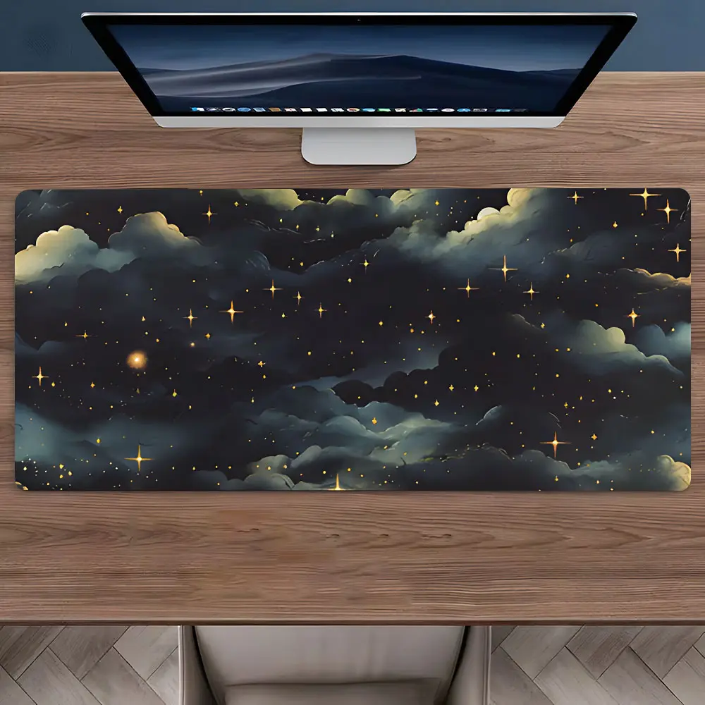 Starry Night Clouds Aesthetic Large Gaming Mouse Pad, Computer Desk Mat, Aesthetic Desktop Protection Pad, Washable Rubber Pad Non-Slip Lock Edge Multi-Size Mouse Pad, Gift for Family and Friends, Desktop Accessories, Fun Desk Accessories, Desk Setup