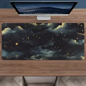 Starry Night Clouds Aesthetic Large Gaming Mouse Pad,Aesthetic Desktop Drotection Pad,Washable Rubber Pad Non-Slip Lock Edge Multi-Size Mouse Pad Suitable For Home Office,Good Gift for Family and Friends,Desktop Accessory, Desk Accessories