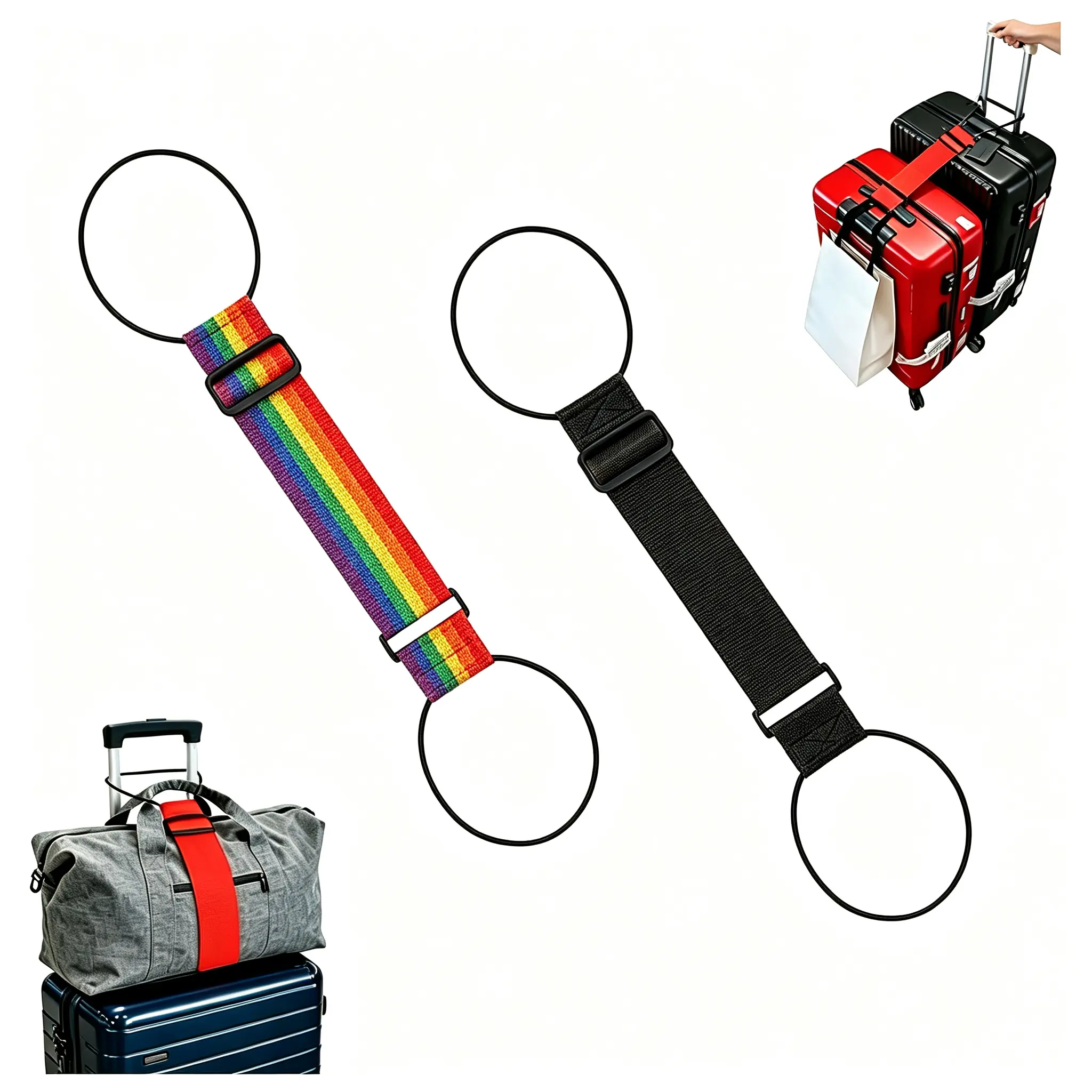 2-Pack Polyester Adjustable Luggage Straps, Lightweight Anti-Theft Elastic Soft Secure Organizer Attachments, Durable Travel Essentials for Men