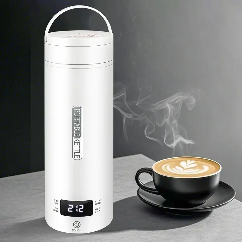 Travel Electric Kettle Portable Small Mini Tea Coffee Kettle Water Boiler, Water Heater with 4 Temperature Control,304 Stainless Steel with Auto Shut-Off & Boil Dry Protection, BPA-Free (White) stainless teel kettle