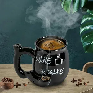 2 in 1 Multifunctional Food Grade Ceramic Smoking Coffee Mug, BPA Free Lead & Cadmium Free Non-Toxic Heat Resistant Thickened Shatterproof Reusable Drinkware, Dishwasher Safe, Washable Cup for Coffee Lovers Smoking Enthusiasts Home Office Bar Party