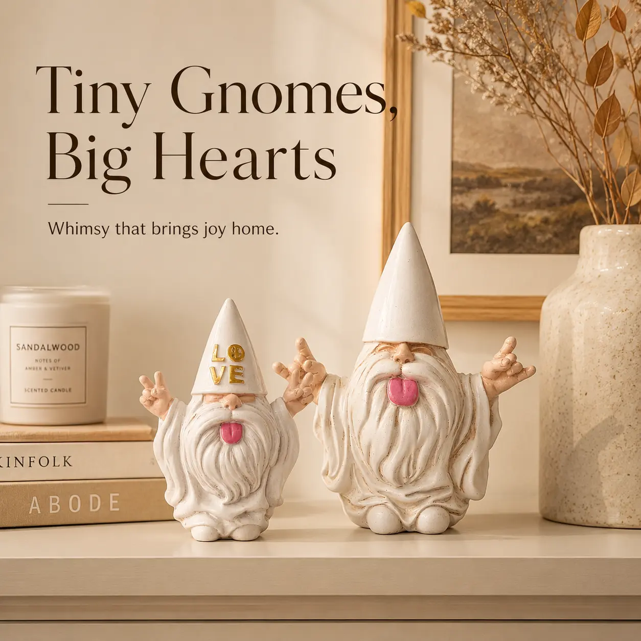 Funny Resin Gnome Figurine, White Tongue-Out Shelf Decor with Playful Hand Gesture, Quirky Desk Ornament, Birthday or Housewarming Gift