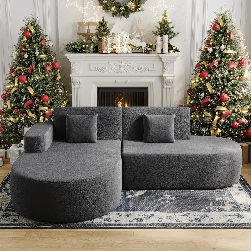 Modern L-Shaped Sectional Sofa with Chaise Lounge, Deep Seat Corner Couch for Living Room & Bedroom, Boneless Cushion Design, Gray/Black/Beige/Green