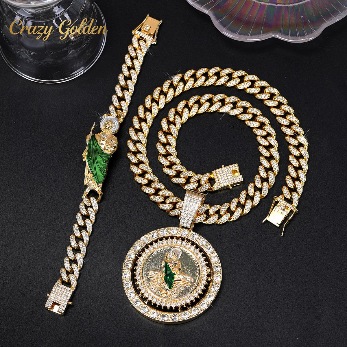 Faith-Inspired Accessory Set — The Perfect Holiday Gift — Unisex Rotating Religious Icon Pendant Necklace with Diamond Accents & Cuban Link Chain — Mother's Day Edition
