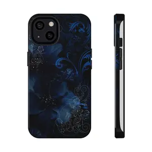 Y2K Dark Blue Glitter Floral Phone Case Impact-Resistant Cases