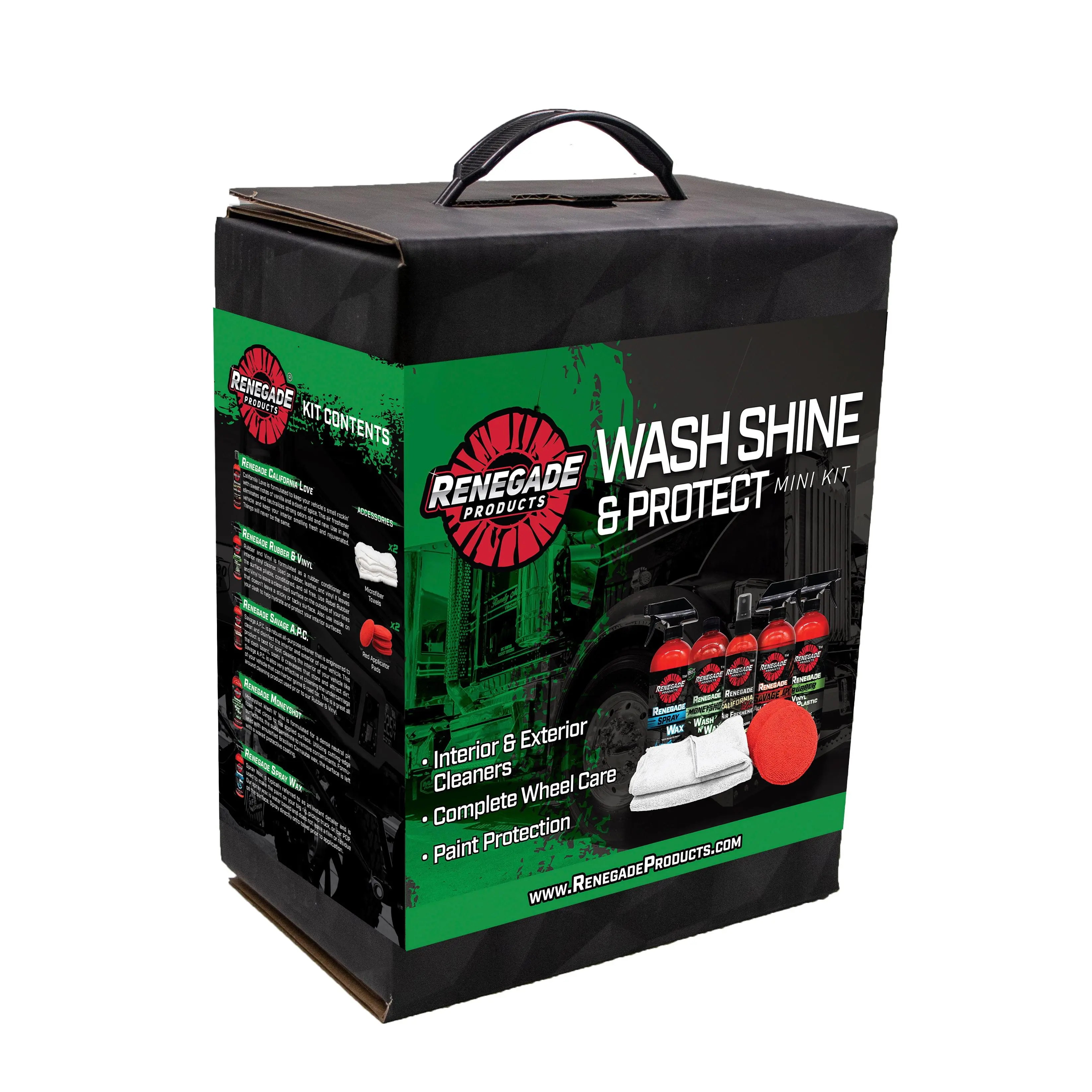 Renegade Products Wash, Shine, & Protect Mini Kit – Car Wash & Interior Detail Bundle with Spray Wax, APC, RVP, & Air Freshener
