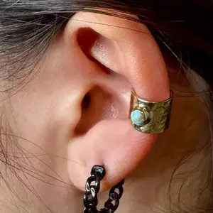 4mm Turquoise Brass Ear Cuff, Wide Conch Band, No-Piercing Western Accessories Earrings