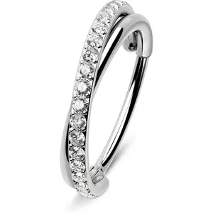 Titanium Double Nose Ring Hoop Helix   Clear CZ Titanium Higned Segment Clicker Tragus Conch   for Women 16G 18G 20G