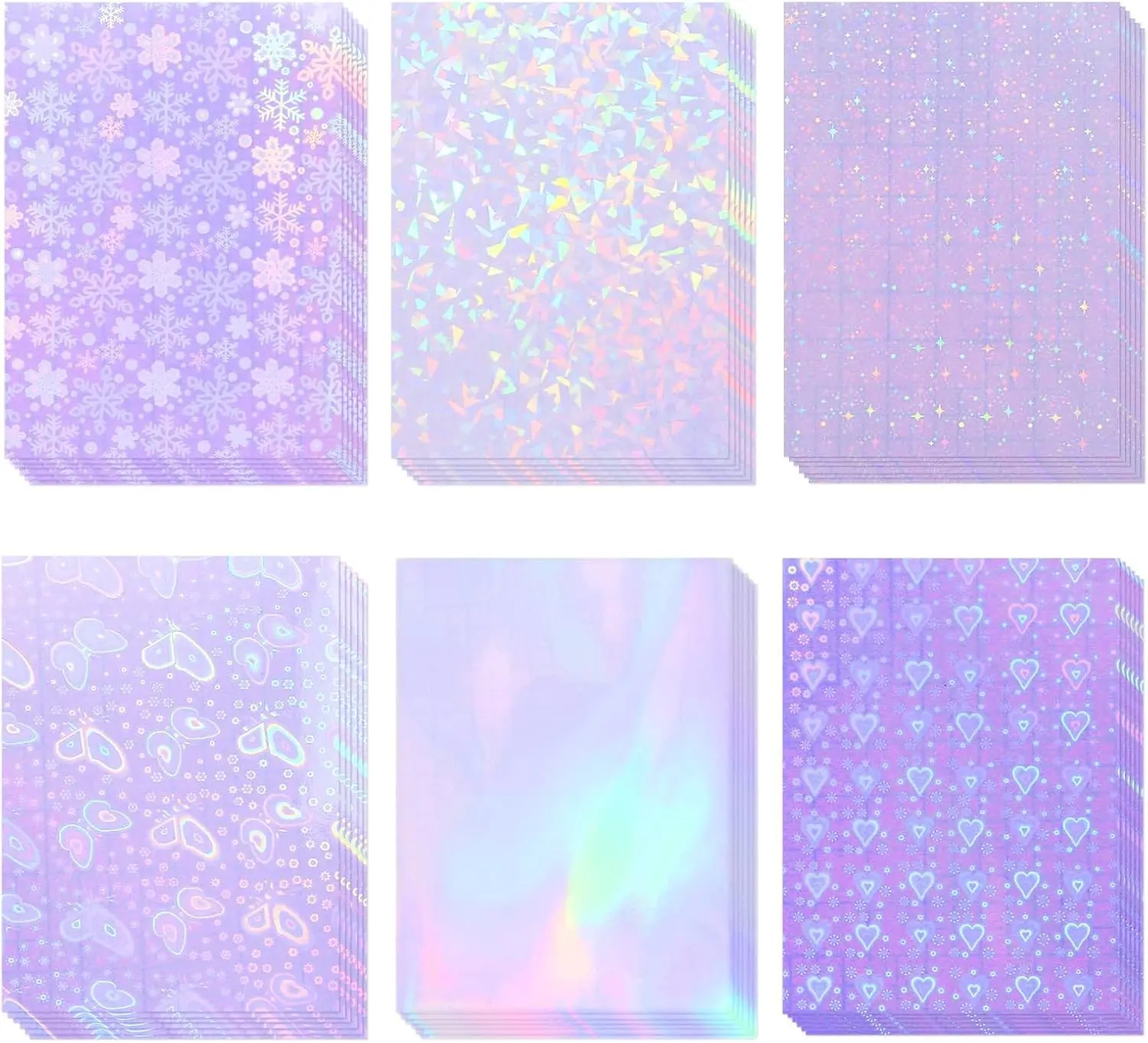 36 Sheets Holographic Sticker Paper Clear Vinyl Self-Adhesive Laminate Film Waterproof Transparent Overlay Lamination 6 Patterns 8.5x11 Inch