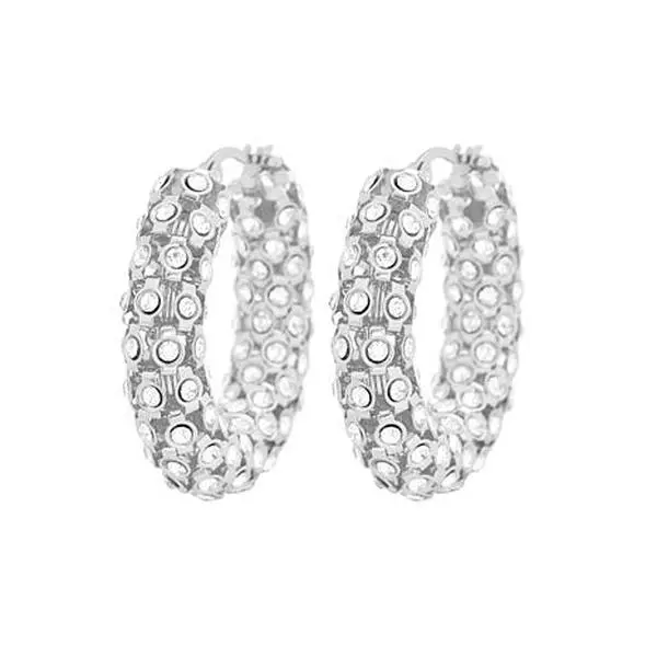 Stately Steel CZ Embellished Hoop Earrings Stately Steel CZ Embellished Hoop Earrings