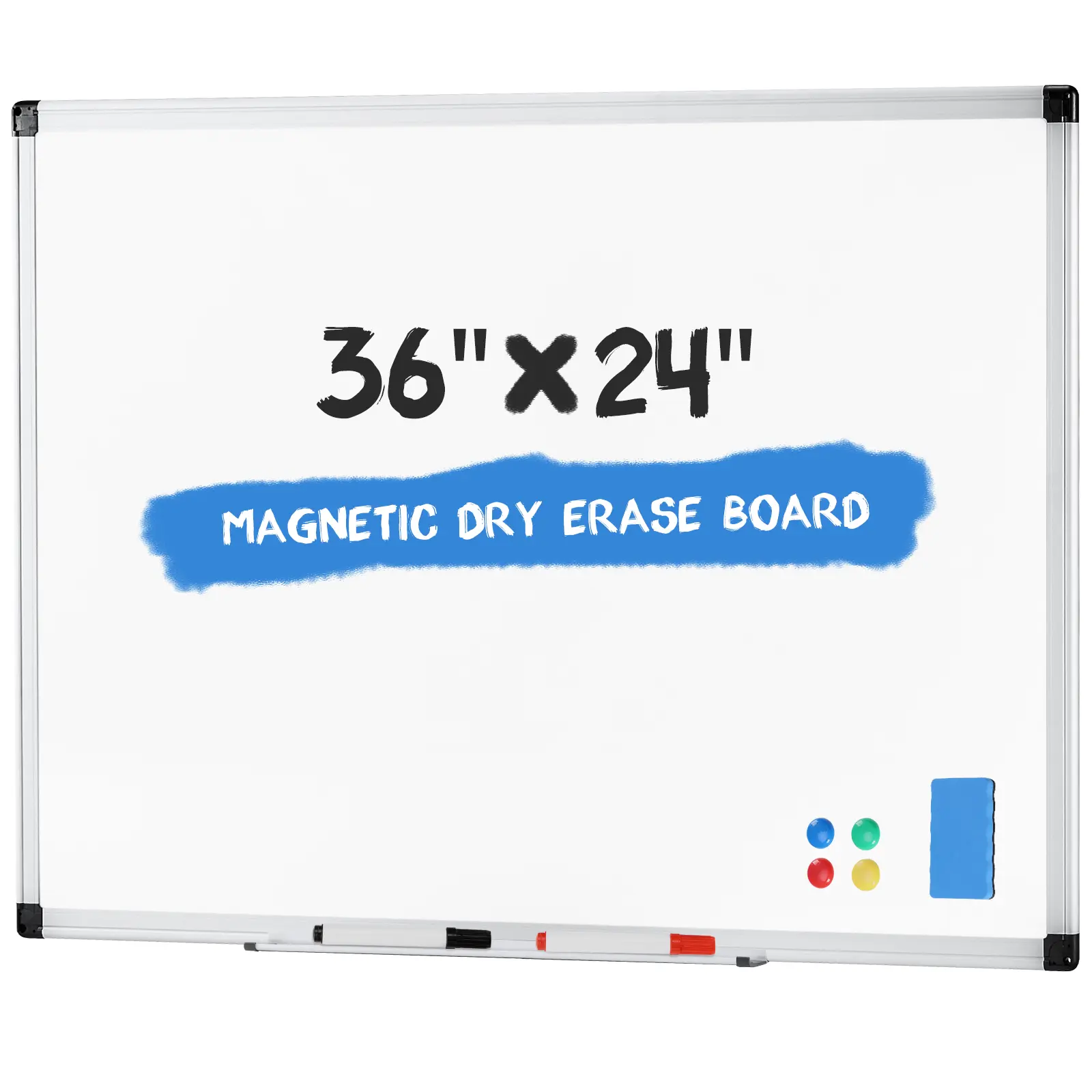 36x24 In Magnetic Whiteboard Set - Magnetic Dual-Function Bulletin Board, Easy-to-Wipe Surface, Dry Erase Markers, Eraser, Marker Tray, Fixing Kits for Office & School Use