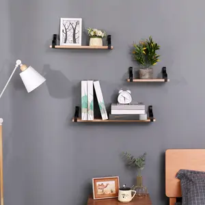 Floating Shelves, Long Wall Shelves Set of 3, Wall Mounted Shelves with Brackets for Bedroom, Living Room, Kitchen, Bathroom – Natural Wood On-Site