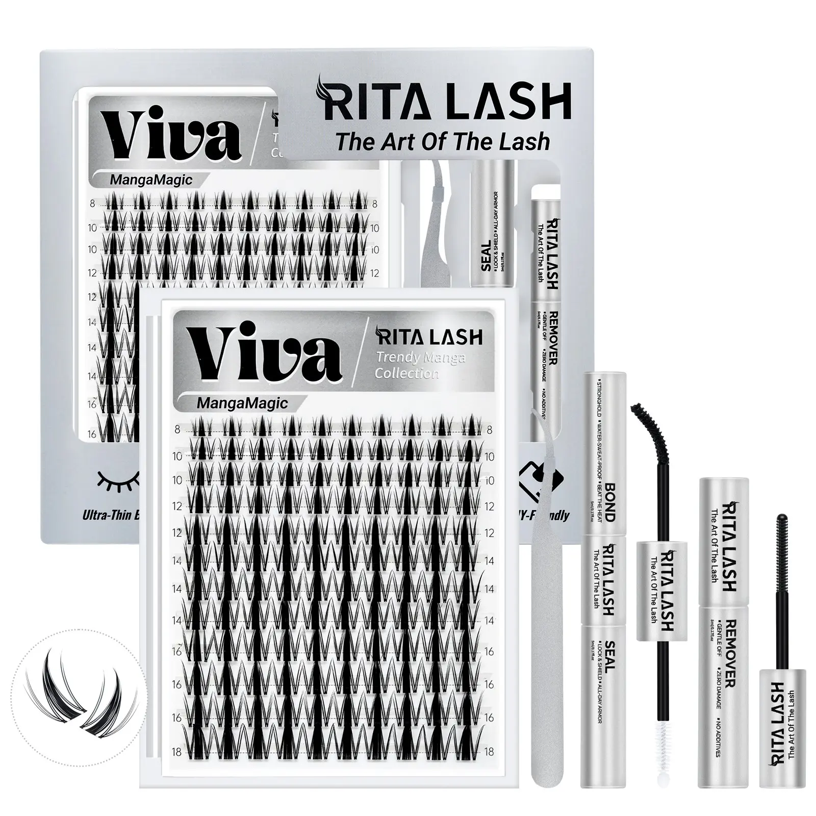 Viva | RITALASH 120pcs Manga DIY Lashes Kit Eyelash Extensions with Ultra-Dense, Long-Lasting Volume Lashes | Fairy | Beginner-Friendly DIY Lashes for a Flawless, Voluminous Look | Popular & Must-Have Clusters with Bond and Seal Remover tweezers