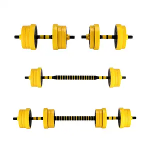 33-lb 2-in-1 Adjustable Dumbbell Set with Barbell Connector, PE Coated Plates, Yellow and Black