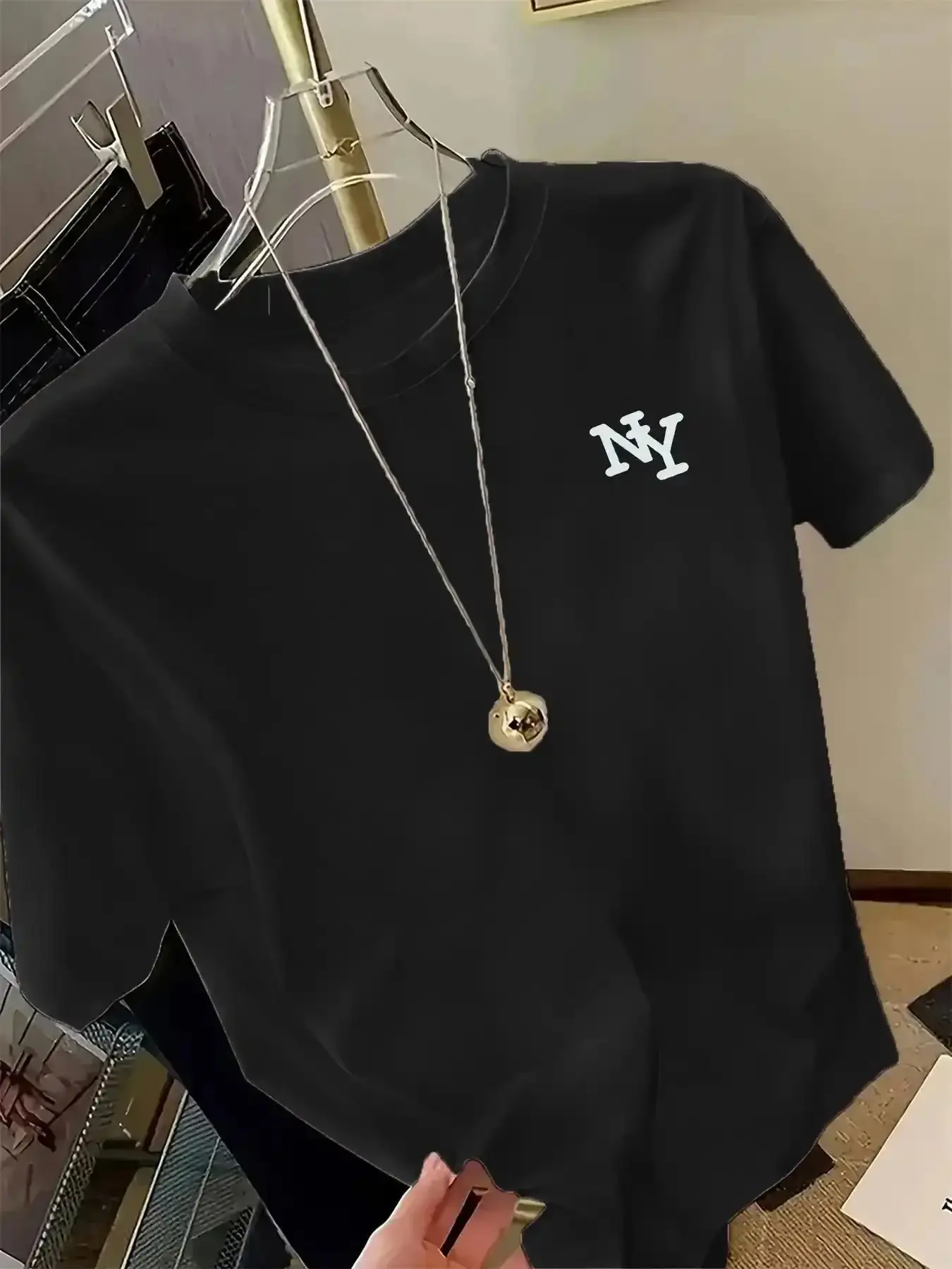 Creative hot stamping comfortable casual elastic T-shirt, fashionable daily wear, suitable for all seasons, unisex-NY