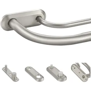 Double Curtain Rod for Windows 48 to 84 Inch,Adjustable Brushed Nickel Wrap Around Curtain Rod with Aluminum Double-deck Finials and Brackets,1"Front and 5/8" Back Blackout Curtain Rod
