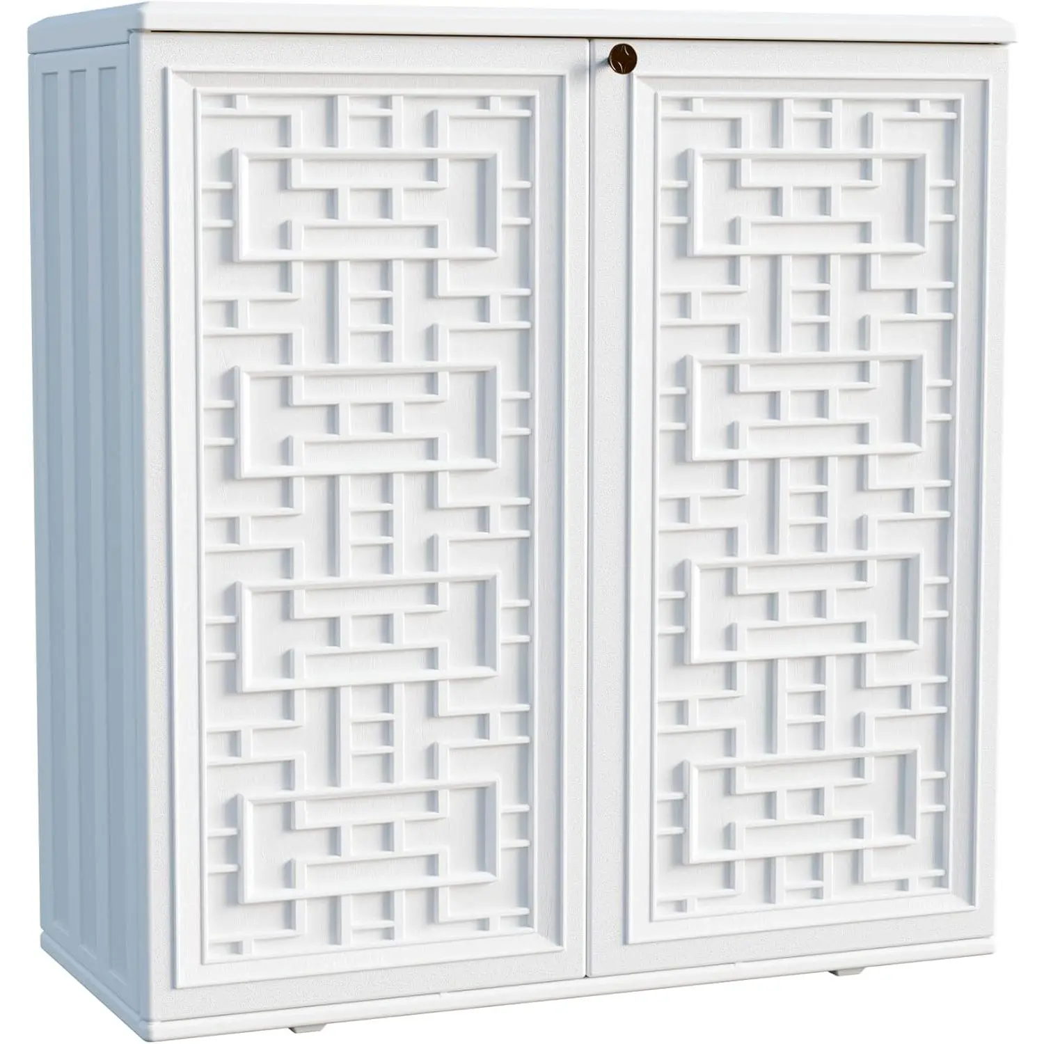 Indoor Outdoor Storage Cabinet Waterproof with Shelf, Off White Plastic Outdoor Cabinets for Patio/Garden/Backyard, Size 34.3''L*15''W*36.2''H