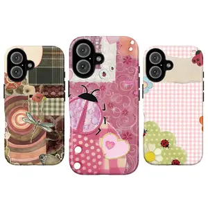 Funda para teléfono Dreamy Pink Ladybug, estilo pastoral adorable: exquisito diseño floral de lunares y patchwork de mariquitas, compatible con iPhone 17 Pro Max, 16, 15, 14, 13, 12, 11, Samsung S21, S22, S23, S24, S25.