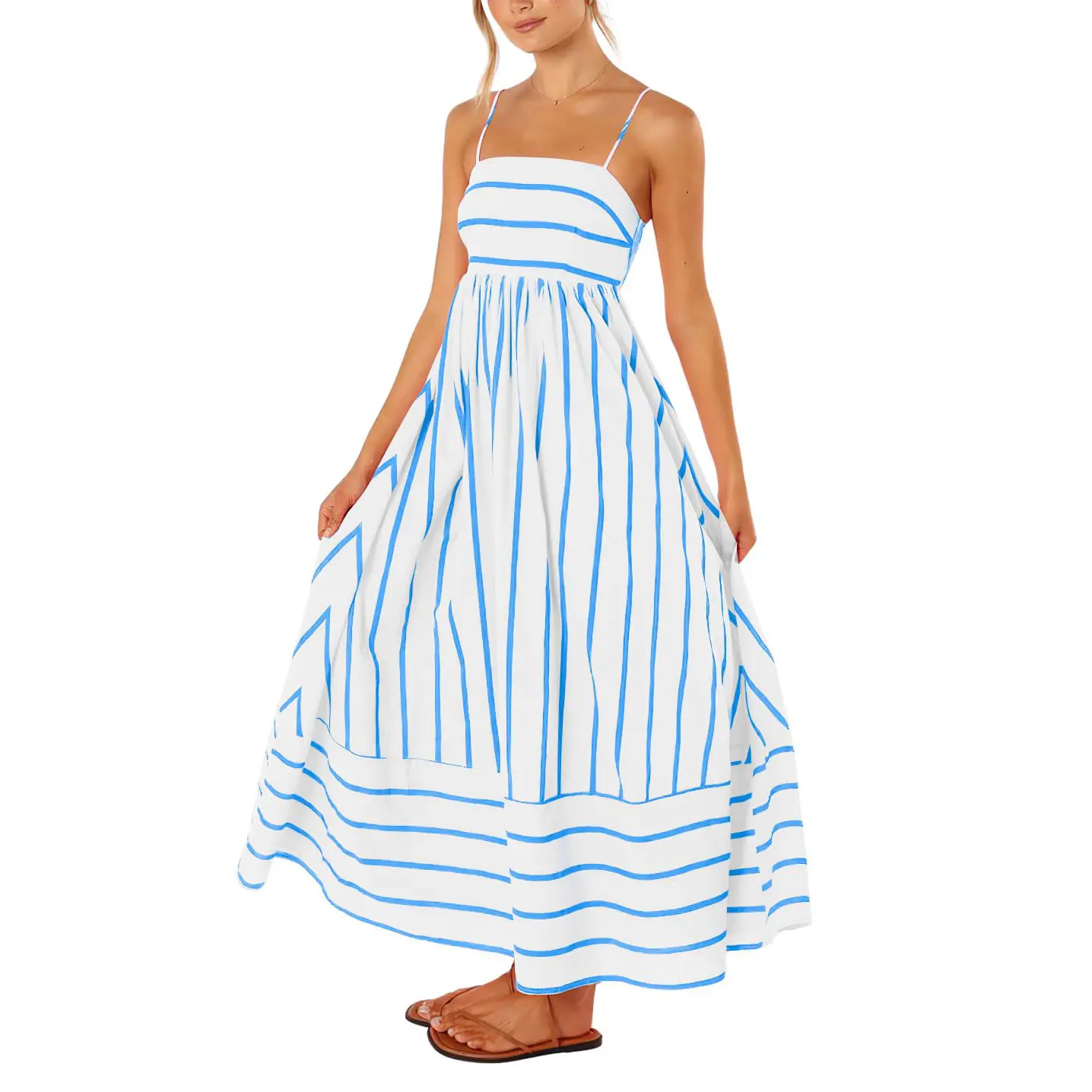 Women's Striped Back Smocked Spaghetti Strap Maxi Dress - Printed,  Fashionable, Lightweight Premium Fabric, Adjustable Elastic Smocking, Sexy  Cutout, Flowy Swing, Pockets, Beach Wear, Evening Casual Vintage Womenswear  - TikTok Shop