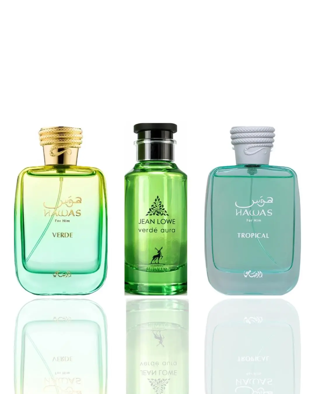 Lattafa 3-Piece Unisex Fragrance Bundle - Hawas Tropical, Hawas Verde, Jean Lowe Verde Aura Masculine Cologne, Three-Piece