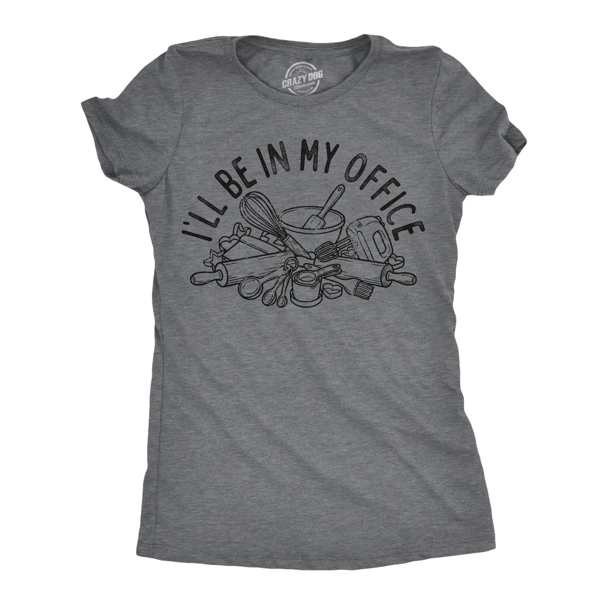 Womens Funny T Shirts Ill Be In My Office Baking Tee For Ladies Funny Womens T Shirts Cute Vintage Fashion Casual Ladies T-Shirt Gift Office Tops for Women Funny Food Top Women's Novelty Tees Dark Grey