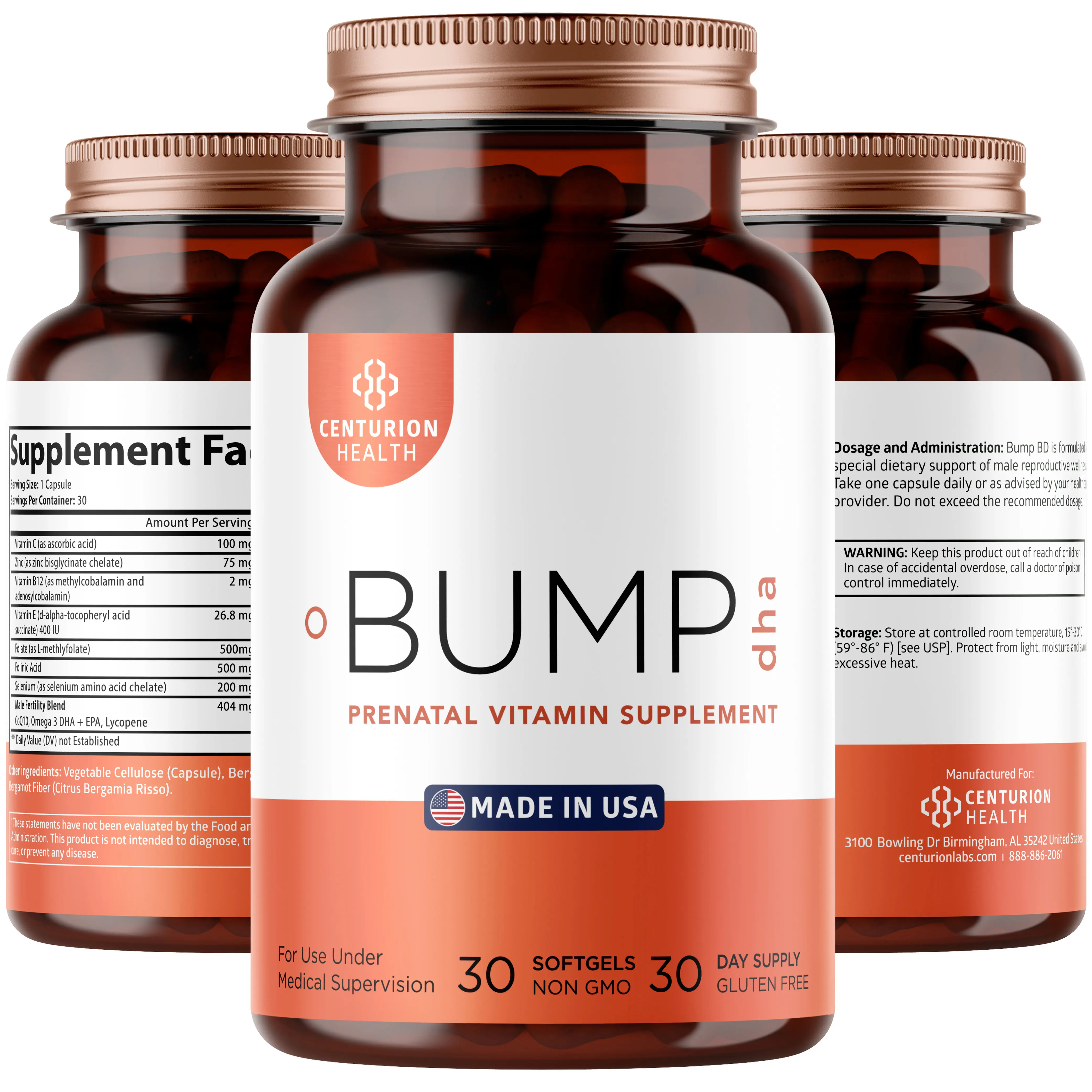 Bump DHA Prenatal Vitamins [10 Powerful Ingredients] with DHA, EPA, Folate and Vitamin B12, All Natural Pregnancy Supplement for Fetal Development and Pregnancy Support, 30 Softgels