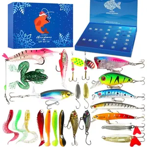 Fishing Advent Calendar 2025 Adult Men Teen Boys, 24 Day Fishing Lure Countdown Calendar with Spoons Minnow Popper Crankbait VIB Xmas Fishing Gift for Father