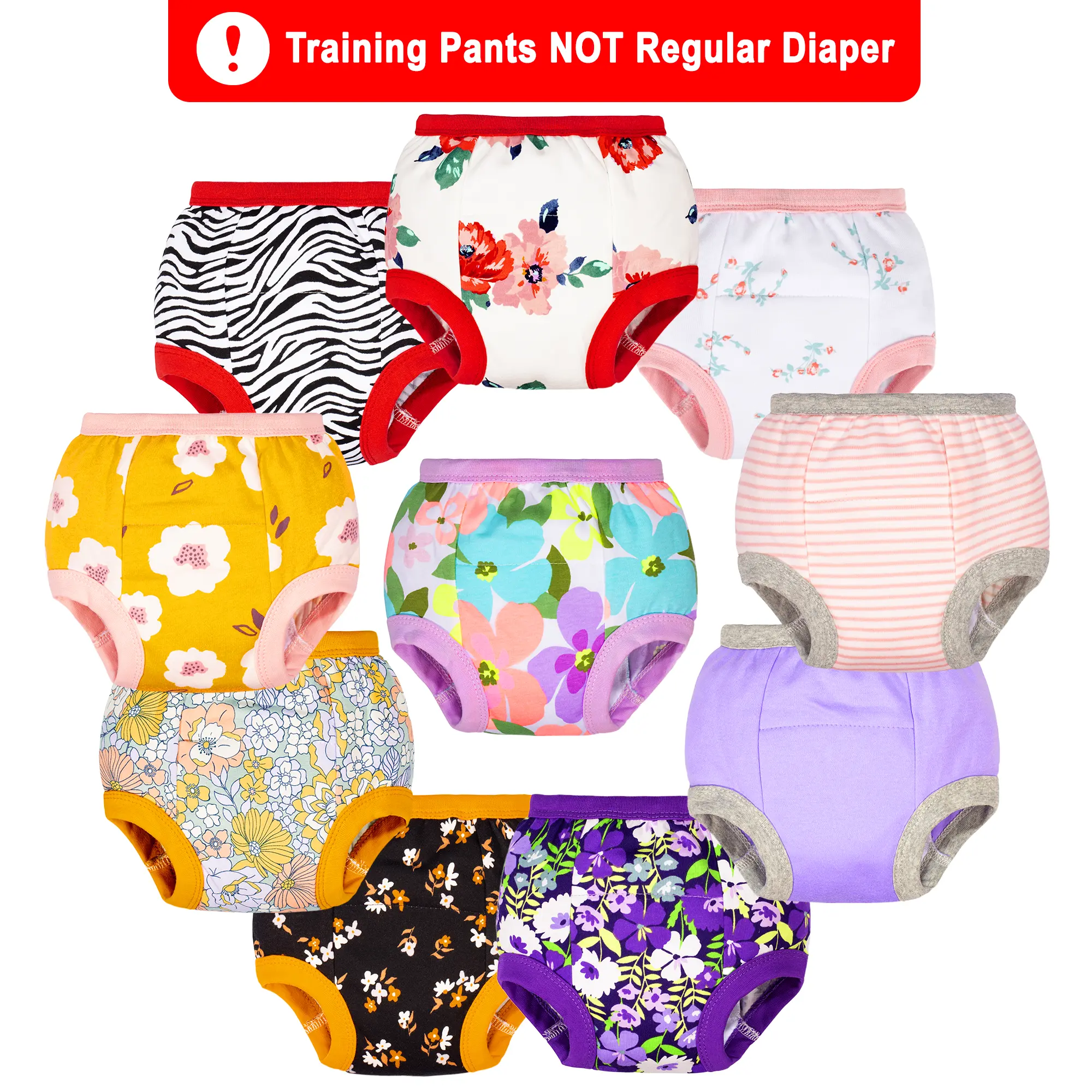 Boys' & Girls' 10-Pack Reusable Soft Cotton Toddler Potty Training Underwear - Washable Diaper Training Pants with Playful Dinosaur Print
