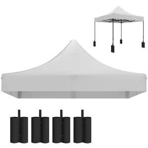 10x10 FT Canopy Replacement Top White with 4 Weight Bags for Wind Resistance, UPF50+ UV Protection Fabric, Universal Fit for Most Straight-Leg Pop Up Tents, Quick Fastener Attachment, Drain Grommets, 118"x118", Perfect for Outdoor Markets Festivals