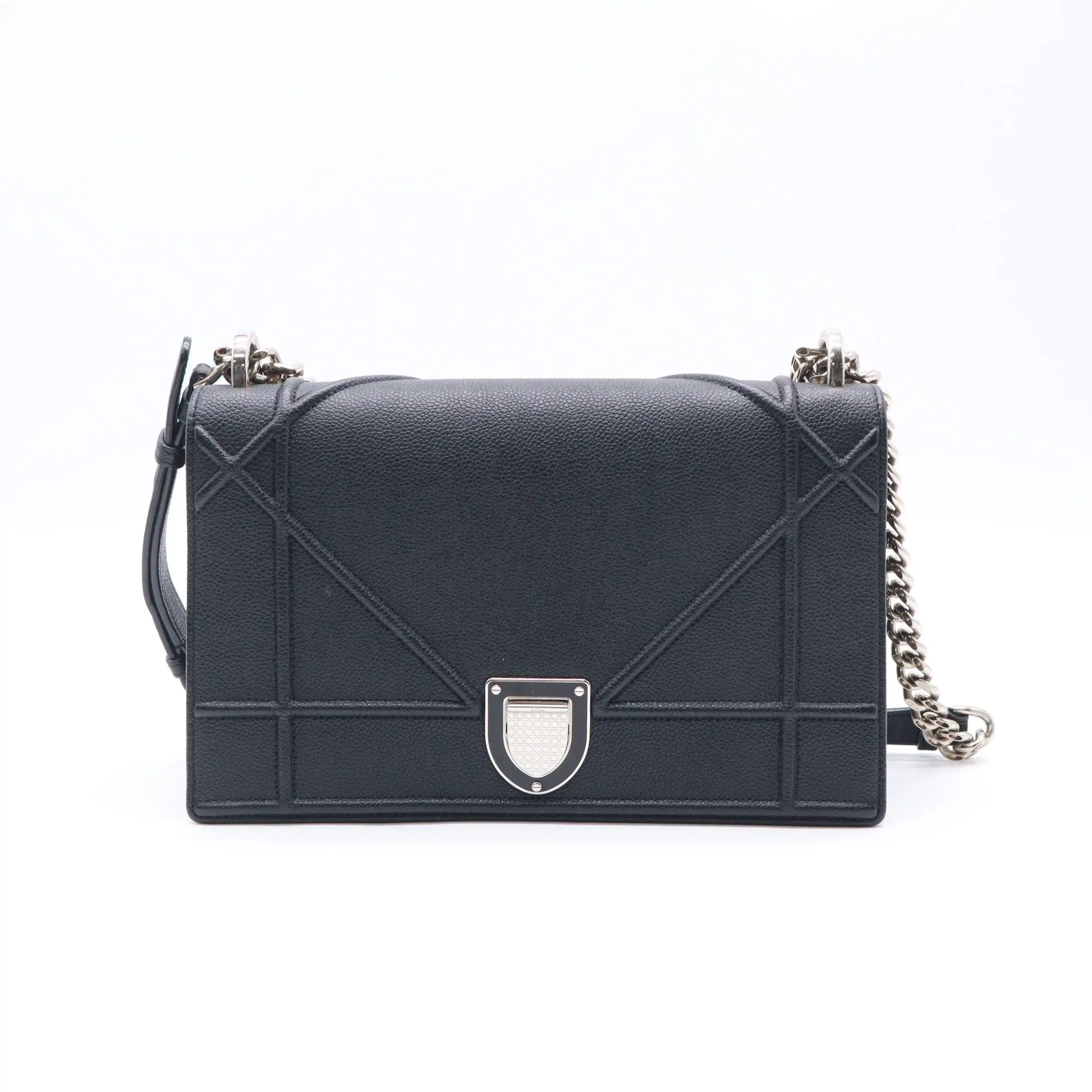 Pre-owned Dior Leather Shoulder bags Christian Grained Calfskin Medium Diorama Bag twins LDZ893